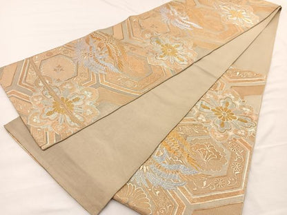 平和屋着物◎六通柄　本袋帯　鳳凰花菱文　金銀糸　正絹　逸品　BAAX0854hv