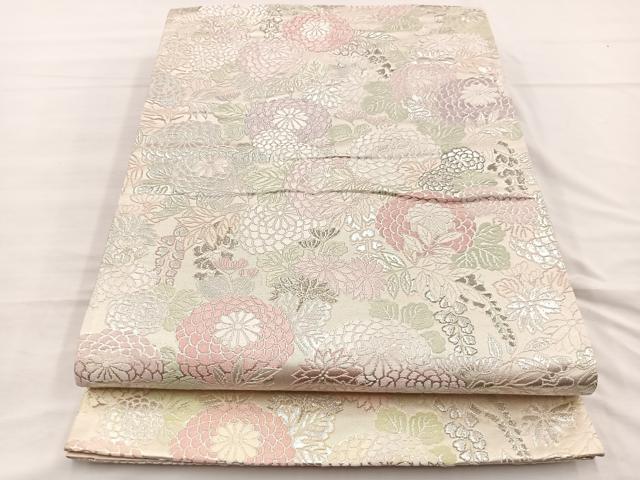 平和屋着物◎六通柄袋帯　唐織　菊尽くし　銀糸　正絹　逸品　BAAX0855hv