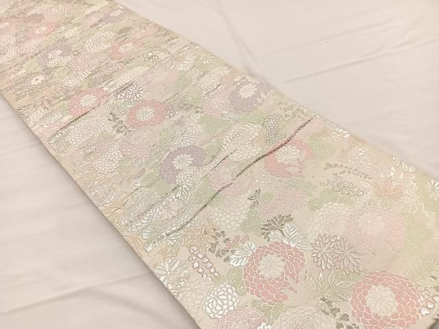 平和屋着物◎六通柄袋帯　唐織　菊尽くし　銀糸　正絹　逸品　BAAX0855hv