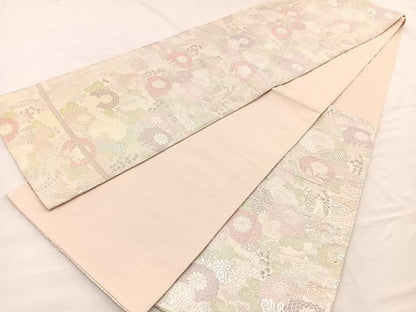 平和屋着物◎六通柄袋帯　唐織　菊尽くし　銀糸　正絹　逸品　BAAX0855hv