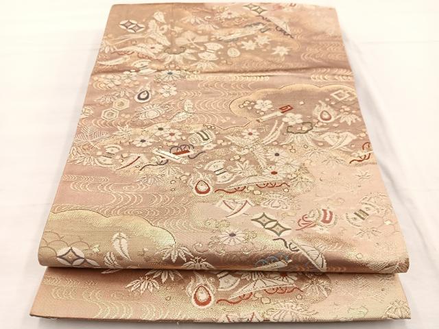 平和屋着物◎六通柄袋帯 唐織 宝尽くし 金糸 正絹 逸品 BAAX0860hv
