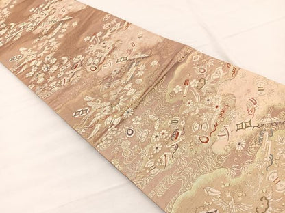 平和屋着物◎六通柄袋帯 唐織 宝尽くし 金糸 正絹 逸品 BAAX0860hv
