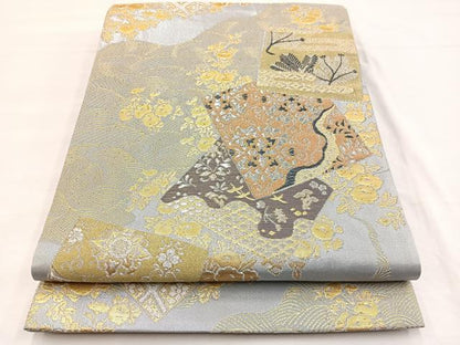平和屋着物◎六通柄袋帯 道長色紙花唐草文 金銀糸 正絹 逸品 BAAX0861hv