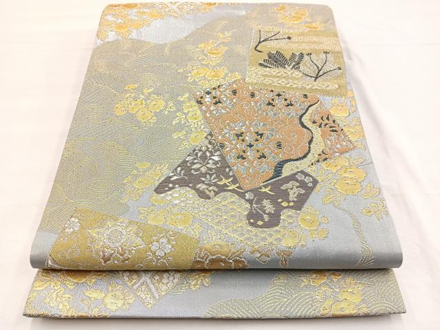 平和屋着物◎六通柄袋帯 道長色紙花唐草文 金銀糸 正絹 逸品 BAAX0861hv