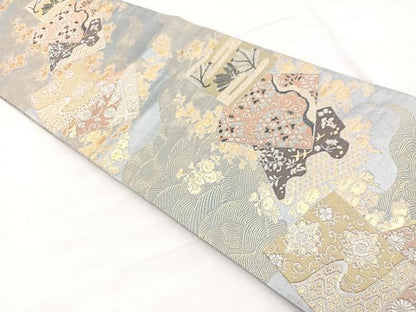 平和屋着物◎六通柄袋帯 道長色紙花唐草文 金銀糸 正絹 逸品 BAAX0861hv