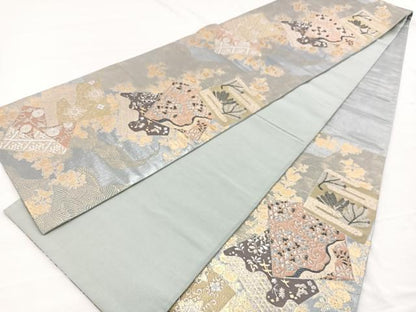 平和屋着物◎六通柄袋帯 道長色紙花唐草文 金銀糸 正絹 逸品 BAAX0861hv