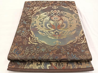 平和屋着物◎六通柄袋帯 花喰い鳳凰 金糸 正絹 逸品 BAAX0867hv