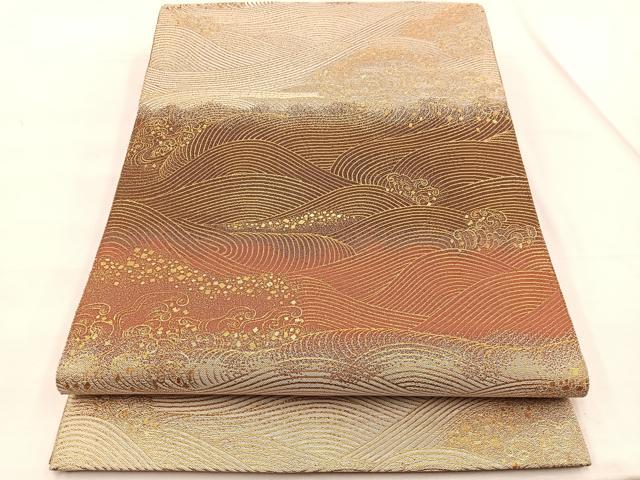 平和屋着物◎六通柄袋帯 立波文 金糸 正絹 逸品 未使用 BAAX0873hv