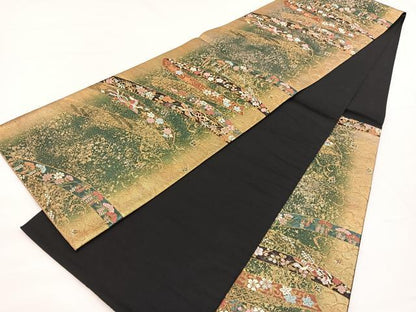 平和屋着物◎六通柄袋帯 唐織 熨斗鳳凰花文 瑞光貝箔 正絹 逸品 BAAX0874hv