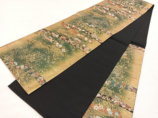 平和屋着物◎六通柄袋帯 唐織 熨斗鳳凰花文 瑞光貝箔 正絹 逸品 BAAX0874hv