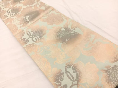 平和屋着物◎全通柄 本袋帯 更紗花文 金糸 正絹 逸品 BAAX0877hv