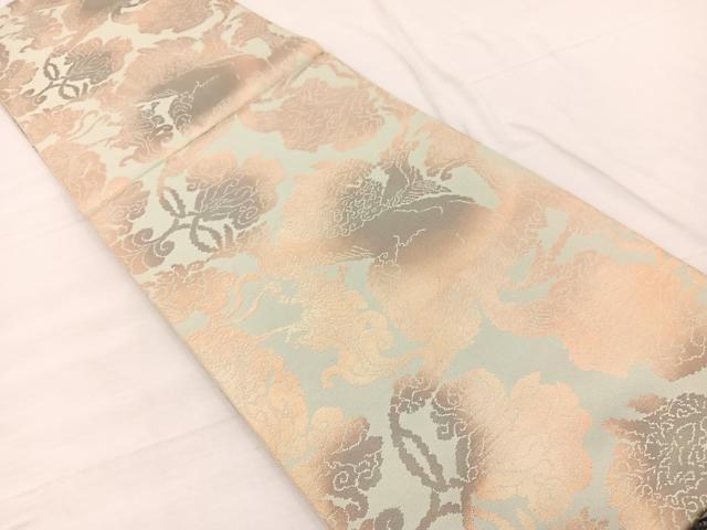 平和屋着物◎全通柄 本袋帯 更紗花文 金糸 正絹 逸品 BAAX0877hv
