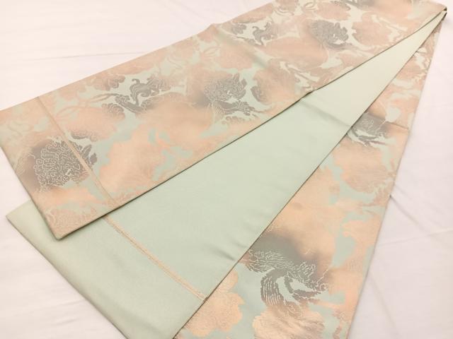 平和屋着物◎全通柄 本袋帯 更紗花文 金糸 正絹 逸品 BAAX0877hv