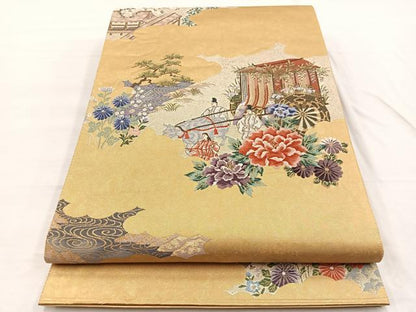 平和屋着物◎六通柄袋帯 唐織 葵祭絵巻紋 金糸 正絹 逸品 BAAX0878hv