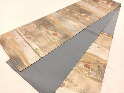 平和屋着物◎六通柄袋帯 みかげ錦 菊葉流水文 金銀糸 引箔 正絹 逸品 BAAX0879hv