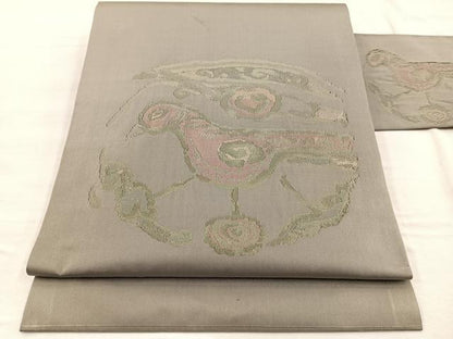 平和屋着物◎九寸名古屋帯 鳥丸文 金糸 正絹 逸品 BAAX0881hv