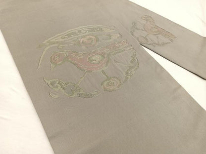平和屋着物◎九寸名古屋帯 鳥丸文 金糸 正絹 逸品 BAAX0881hv