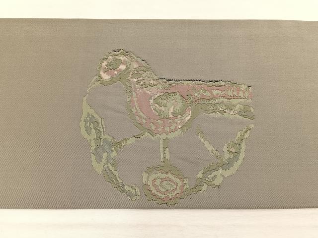 平和屋着物◎九寸名古屋帯 鳥丸文 金糸 正絹 逸品 BAAX0881hv