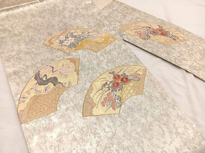 平和屋着物◎西陣 高島織物謹製 九寸名古屋帯 唐織 地紙花文 青銅箔 正絹 逸品 BAAX0888hv