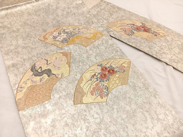 平和屋着物◎西陣 高島織物謹製 九寸名古屋帯 唐織 地紙花文 青銅箔 正絹 逸品 BAAX0888hv