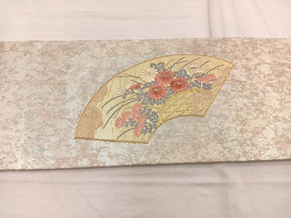 平和屋着物◎西陣 高島織物謹製 九寸名古屋帯 唐織 地紙花文 青銅箔 正絹 逸品 BAAX0888hv