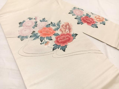 平和屋着物◎九寸名古屋帯 駒刺繍 流水花丸文 金銀糸 正絹 逸品 BAAX0889hv