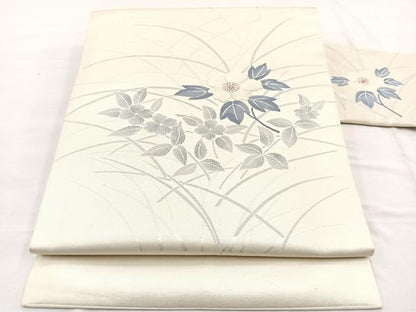 平和屋着物◎九寸名古屋帯 唐織 枝花文 銀糸 正絹 逸品 BAAX0891hv