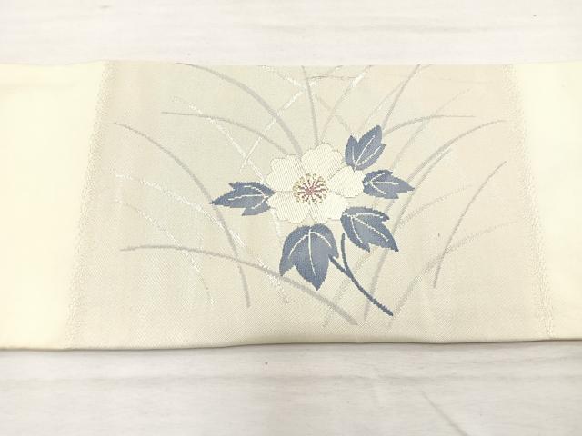 平和屋着物◎九寸名古屋帯 唐織 枝花文 銀糸 正絹 逸品 BAAX0891hv