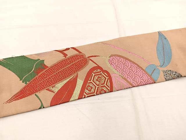 平和屋着物◎アンティーク 大正ロマン 九寸名古屋帯 有職笹竹文 金銀糸 正絹 逸品 BAAX0892hv