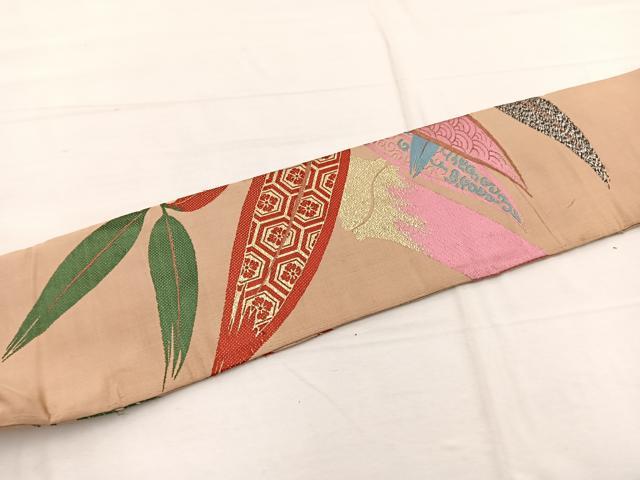 平和屋着物◎アンティーク 大正ロマン 九寸名古屋帯 有職笹竹文 金銀糸 正絹 逸品 BAAX0892hv