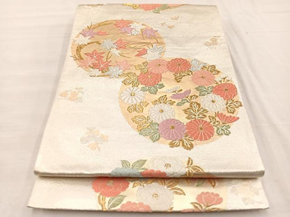 平和屋着物◎六通柄袋帯 唐織 花丸文 金銀糸 正絹 逸品 BAAX0912hv
