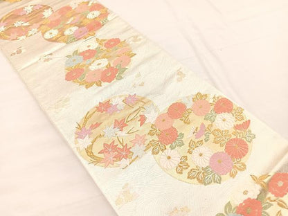平和屋着物◎六通柄袋帯 唐織 花丸文 金銀糸 正絹 逸品 BAAX0912hv