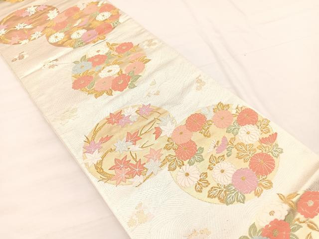 平和屋着物◎六通柄袋帯 唐織 花丸文 金銀糸 正絹 逸品 BAAX0912hv
