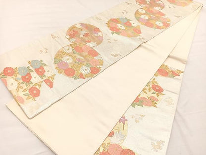 平和屋着物◎六通柄袋帯 唐織 花丸文 金銀糸 正絹 逸品 BAAX0912hv