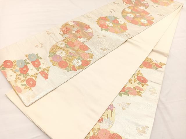 平和屋着物◎六通柄袋帯 唐織 花丸文 金銀糸 正絹 逸品 BAAX0912hv