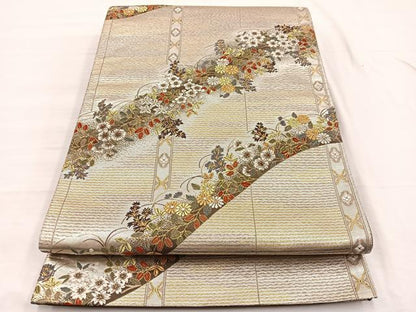 平和屋着物◎六通柄袋帯 唐織 四季蒔絵山取文 金銀糸 正絹 逸品 BAAX0913hv