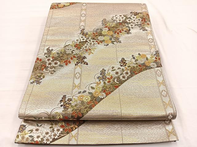 平和屋着物◎六通柄袋帯 唐織 四季蒔絵山取文 金銀糸 正絹 逸品 BAAX0913hv