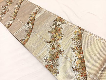 平和屋着物◎六通柄袋帯 唐織 四季蒔絵山取文 金銀糸 正絹 逸品 BAAX0913hv