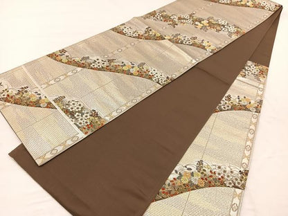 平和屋着物◎六通柄袋帯 唐織 四季蒔絵山取文 金銀糸 正絹 逸品 BAAX0913hv