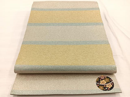 平和屋着物◎六通柄袋帯 綴れ 横段文 ワンポイント：鈴 金銀糸 正絹 逸品 BAAX0921hv