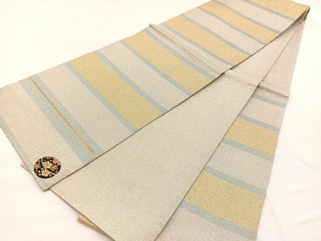 平和屋着物◎六通柄袋帯 綴れ 横段文 ワンポイント：鈴 金銀糸 正絹 逸品 BAAX0921hv