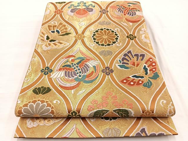 平和屋着物◎六通柄袋帯 唐織 立涌能小袖文 金糸 正絹 逸品 BAAX0925hv