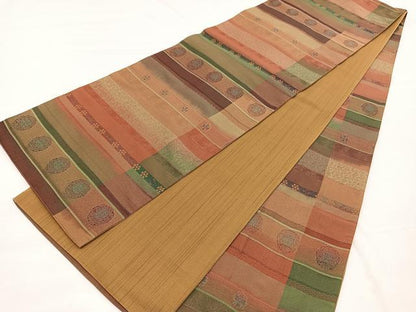 平和屋着物◎全通柄袋帯 横段花唐草文 金糸 正絹 逸品 BAAX0927hv
