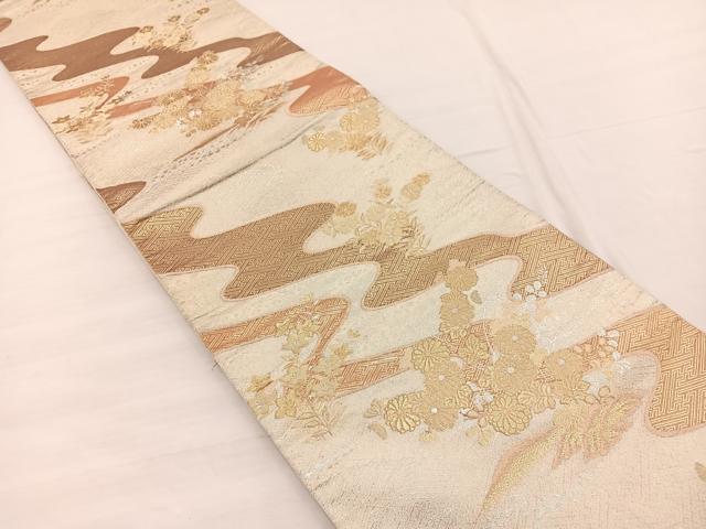 平和屋着物◎六通柄袋帯 菊花文 金銀糸 正絹 逸品 BAAX0928hv