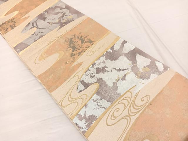 平和屋着物◎西陣 六通柄袋帯 流水飛鳥文様 金銀糸 正絹 逸品 BAAX0929hv