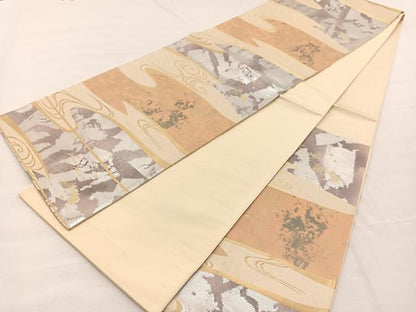 平和屋着物◎西陣 六通柄袋帯 流水飛鳥文様 金銀糸 正絹 逸品 BAAX0929hv