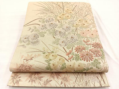 平和屋着物◎六通柄袋帯 綴れ 草花文 金糸 正絹 逸品 BAAX0931hv