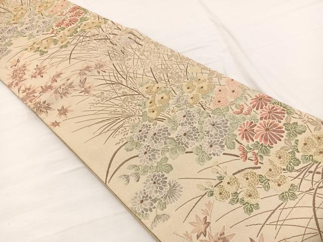 平和屋着物◎六通柄袋帯 綴れ 草花文 金糸 正絹 逸品 BAAX0931hv