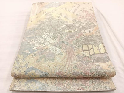 平和屋着物◎900織特選佐賀錦　六通柄袋帯　鳳凰風景文　金銀糸　正絹　逸品　BAAX0933hv