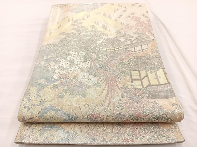 平和屋着物◎900織特選佐賀錦　六通柄袋帯　鳳凰風景文　金銀糸　正絹　逸品　BAAX0933hv